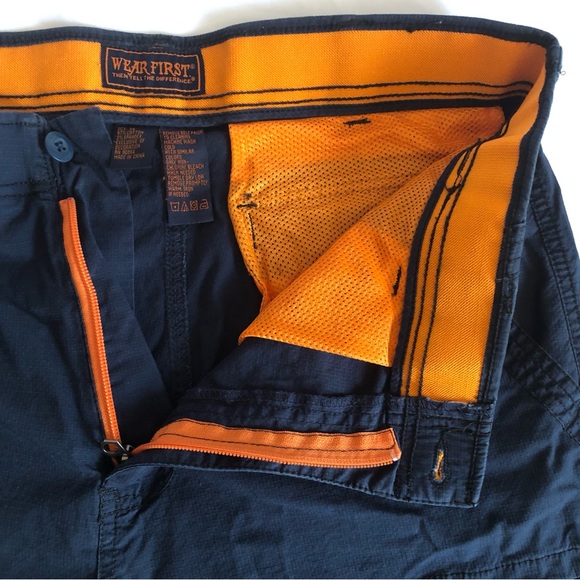 Wear First Navy Blue & Orange 6-Pocket Cargo Shorts - Size 34 - Picture 7 of 14